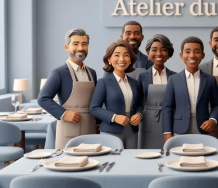 Équipe des hôtes d'Atelier du Goût réunie dans la salle et le lounge