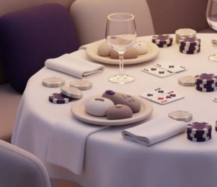 Table de poker conviviale dressée pour le dîner à l’Atelier du Goût