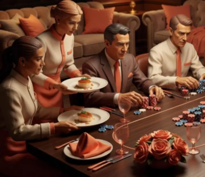 Soirée poker à thème avec éclairage tamisé et cocktails colorés